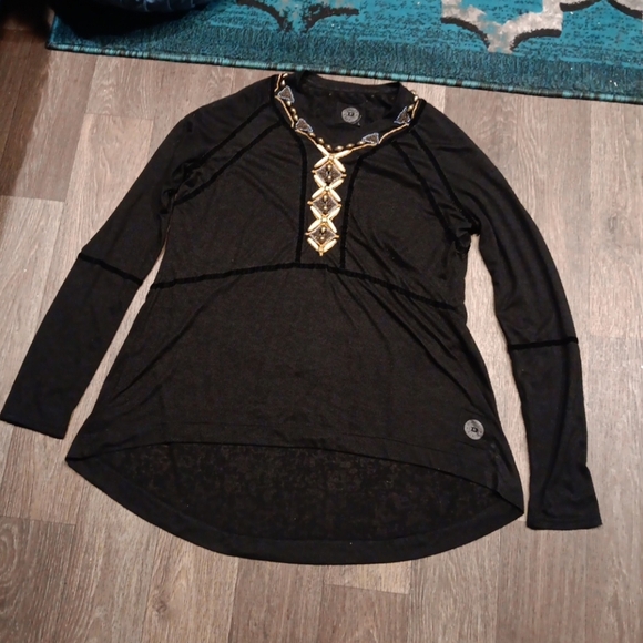 Double D Ranch Tops - Double D Ranch Black Long Sleeve Top with Gold Accents with Arsenal
